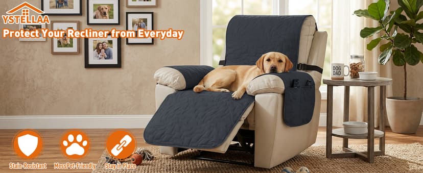 100% Waterproof Recliner Chair Covers,Non-Slip Chair Cover Dog Furniture Protector Recliner Covers Washable Slipcover with Pocket,Elastic Straps for Pets,Dogs,28",Coffee