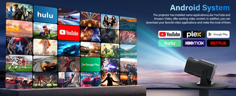 【Built-in Apps】Projector 1080P Full HD, 4K Projector with 270° Rotation,Portable Projector WiFi 6 & Bluetooth 5.2 Support,Featuring Auto Keystone Correction,HDMI/USB Connectivity Projector Black