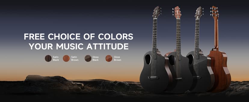 Donner Acoustic Guitar Kits for Beginners & Intermediate Learners - 38" Travel Guitar with Carbon Fiber Top, Wooden Back & Sides, Case, Strap, Steel-Strings, RISING-G1 (Gloss, Brown)