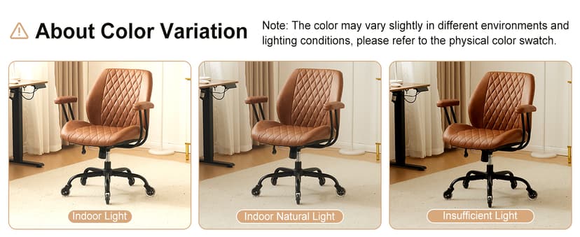 YFO Home Office Desk Chair Office Rubber Casters Ergonomic Computer Chair with Lumbar Support Adjustable Height Rolling Swivel Executive Task Armrests Chair, Brown Leather