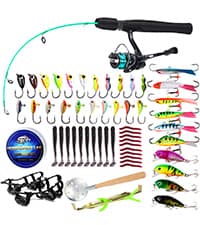 Sougayilang Ice Fishing Rod and Reel Set, Ice Fishing Includes Ice Jigs, Lures, and Essential Tackle,27" Medium/Light Power Ice Spinning Rod,EVA Foam Grip Handle