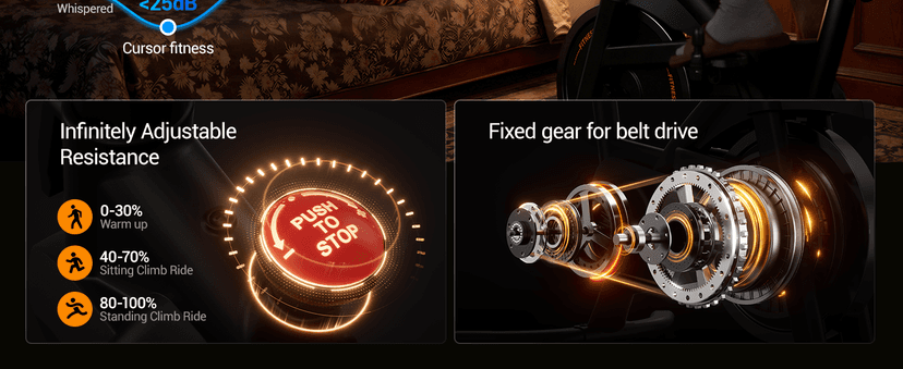 CURSOR FITNESS Exercise Bike, Brake Pad Stationary Bike for Home with Exclusive App, Stationary Bikes for Home with 300 lb Weight, Indoor Cycling Spin Bike Workout Bike with Extra Comfort Seat