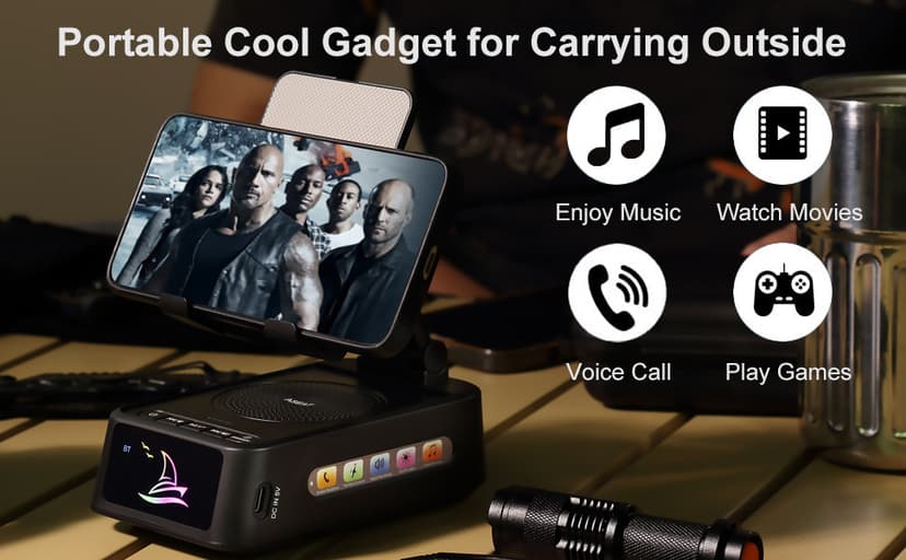 Gifts for Men Women, Cell Phone Stand with Bluetooth Speaker Led Light, Unique Gifts for Dad Him Husband Boyfriend, Cool Gadget Compatible with iPhone/Android, Ideal Gifts for Christmas