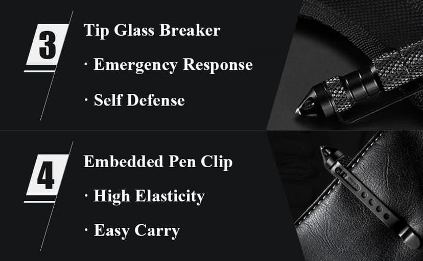 Origin-Joy 2 Pack Tungsten Steel Military Tactical Pen Set, Multifunctional EDC Self Defense Pen With 8 Ballpoint Refills (Black & Gray)