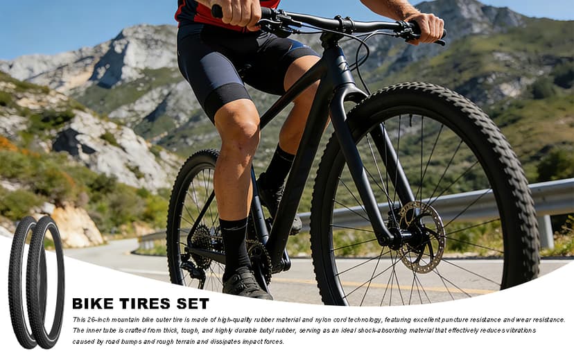 2 Pack Bike Tire Set Thicken Wear-Resistant 26x1.95/2.125 Bicycle Tires with 2 Inner Tubes 26 Inch Bicycle Tires for Mountain,Commuter,Touring Bike