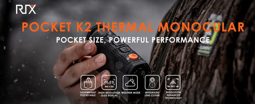 RIX Pocket K2 Portable Thermal Monocular for Hunting, 256x192 (50Hz), Wi-Fi, Handheld Night Vision Monocular