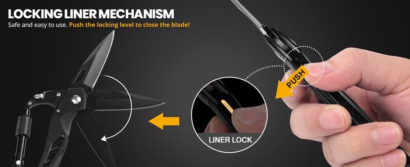 Stocking Stuffers Gifts for Men, EDC Carabiners with Folding Knives, Window Breaker and Screwdriver, Gear for Camping Hiking FUNBRO Multitool Carabiner with Pocket Knife, Bottle Opener B09YCNTY8B