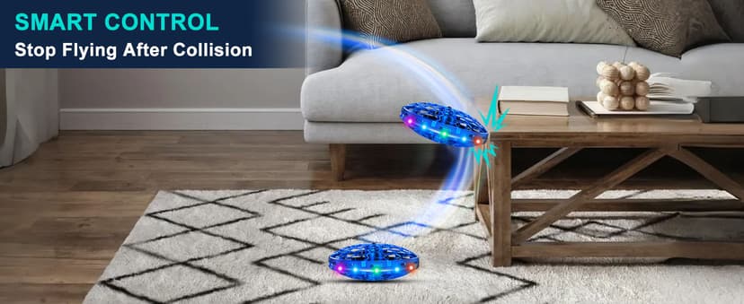 Hand Operated Flying Toy Drone for Kids, 360° Hands Free Motion Sensors Mini Drone with Cool LED Lights, Easy Indoor Small UFO Toy Flying Ball Drone for 6 7 8 9 10+ Year Old Boys and Girls (Blue)