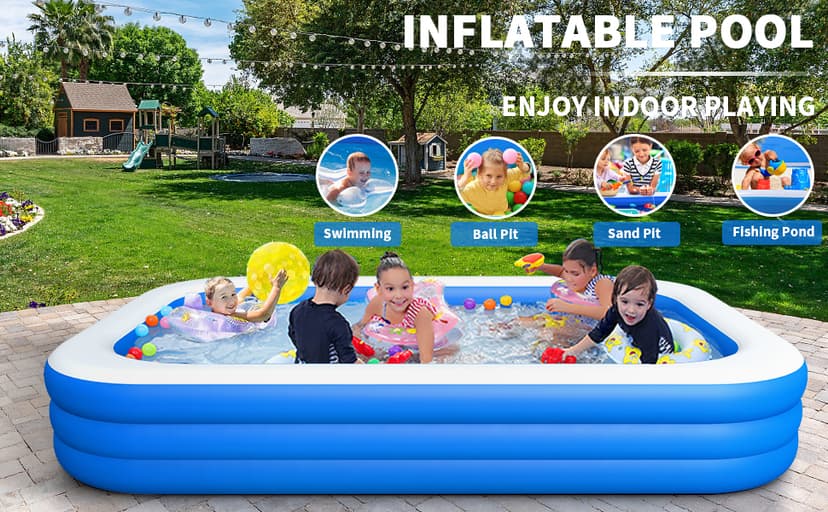 Inflatable Swimming Pool, Blow up Pool, Above Ground Swimming Pool for Family,Pool for Adults 120x 72 x 22 inch Full-Sized Inflatable Pool for Outdoors, Backyard