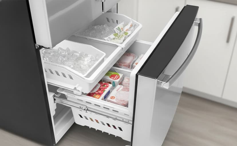 GE GNE27JYMFS 36" French Door Refrigerator with 27 cu. ft. Total Capacity LED Lighting Internal Water Dispenser Spill-Proof Shelves in Fingerprint Resistant Stainless Steel