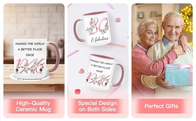 80th Birthday Gifts for Women Her, 1945 Vintage Birthday Coffee Mugs with Silicone Coaster, Fabulous 1945 Gifts Ideas for 80 Years Old Women Mom Sisters Grandma