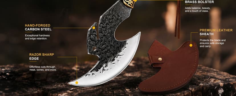 High carbon steel kitchen axe for meat cutting. Ideal for outdoor BBQ & camping. Premium birthday gift box for men & dad Topfeel Hand Forged Meat Cleaver,6.2" Viking Knife with Sheath gift for men B0FVSNSCRK