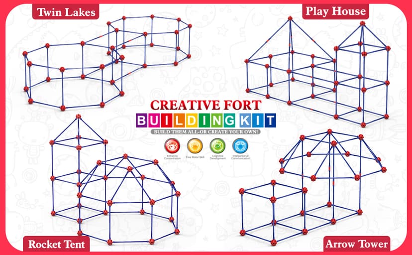 Fort Building Kit for Kids,STEM Construction Toys, Christmas & Birthday Gift for 4 5 6 7 8 9 10 11 12 Years Old Boys and Girls,Ultimate Creative Set for Indoor & Outdoors Activity,140 Pcs,Original