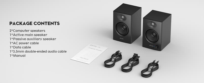 OHAYO 60W Computer Speakers for Music and Gaming, Active Bluetooth 5.3, Stereo 2.0 Speakers for Desktop PC or Laptop, 3.5mm Aux RCA USB Input, 1 Pair, Black