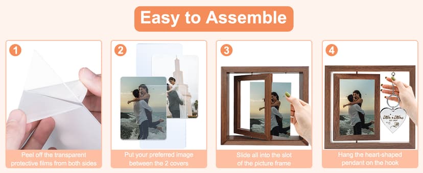 Wedding Gifts for Couples 2025,Rotating Floating Mr and Mrs Picture Frame,4x6 Rustic Picture Frame Engagement Gifts for Couples,Bridal Shower Gift for Bride to Be