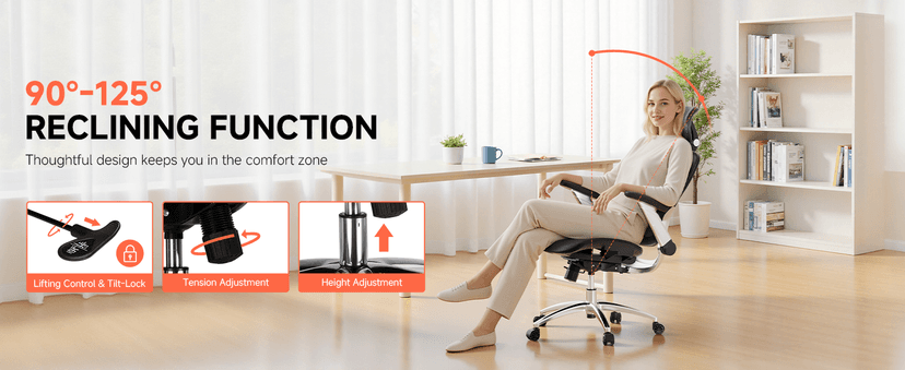 GTPLAYER Big and Tall Ergonomic Mesh Office Chair, High Back Home Desk Chair Computer Gaming Chair with Headrest, Flip-Up Arms, 90-125° Tilt Lock and Wide Cushion, Task Chair for Man Woman-Deep Black