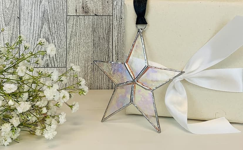 Handmade Iridescent Stained Glass Star With Heartfelt Thank You Message - Thank You Gift For Someone Special/Appreciation Gift/Gratitude Gift for Friends, Neighbors/Colleagues (Thank You)