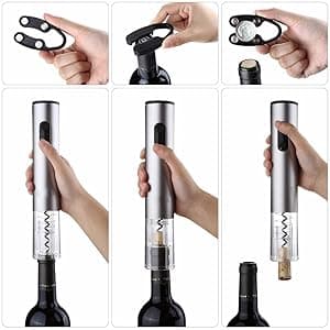 Electric Wine Bottle Opener Automatic Wine Opener Rechargeable Electric Corkscrew with Wine Aerator,Foil Cutter,Wine Stopper,USB-C Charge Cable, Wine Gifts For Women Wine Lovers(Silver)