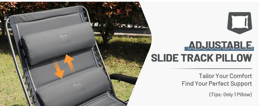 Timber Ridge Oversized Zero Gravity Chair, 33In Wide XXL Zero Gravity Reclining Chair with Side Table, Full Padded Lounge Chair for Outdoor Camping Patio Lawn, Heavy Duty Supports 500lbs, Grey-1 Pack