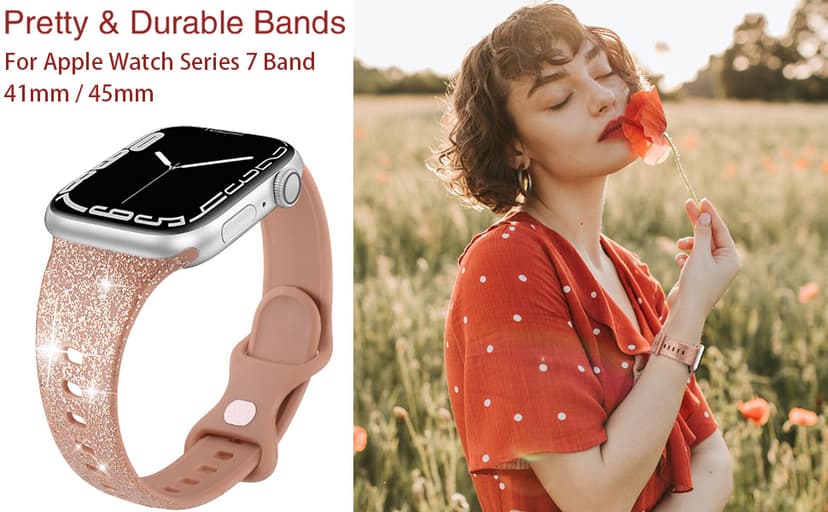 Meliya Band for Apple Watch Series 8 SE 7 6 5 4 3 2 1 45/41/40/44/38/42mm Women Men Soft Replacement Silicone Band for iWatch