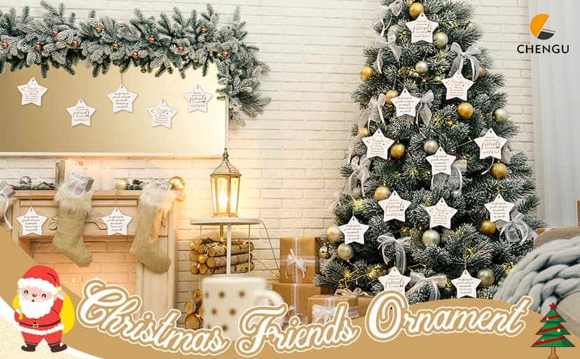 CHENGU Christmas Friends Ornament Ceramic Star Shaped Ornament High School College Hanging Sign Decoration Tree Ornament Good Friends are Like Stars Tags Crafts with Box for Classmate Friends (3 Pieces)