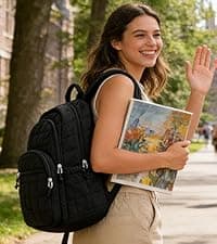 BAGSMART College Laptop Backpack, Travel Backpack for Women, Quilted Casual Daypack, Water-Resistant Bookbag for 15.6 Inch Laptop, Black