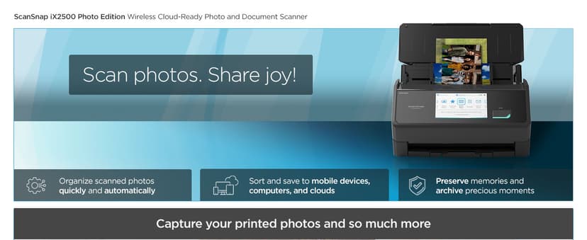 ScanSnap iX2500 Photo Edition Wireless or USB High-Speed Cloud Enabled Photo, Document & Receipt Scanner with Large 5" Touchscreen for Mac or PC, Black