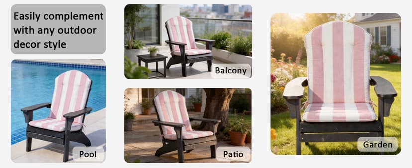 COZYVIDA 50"x20" Adirondack Chair Cushions Set of 2,Outdoor Rocking Chair Cushions high Back,Water-Resistant,UV-Resistant 1000+ Hrs, with Adjustable Straps,Pink White Stripe