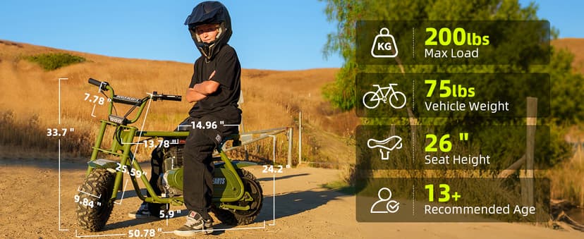 HOVER HEART Mini Bike, Gas Dirt Bike, Minibike, Gas Powered Mini Bikes for Adults, 99cc-4 Stroke Pit Bikes with Led, Dirtbike Motorcycle Max Load 200 Lbs, Speed 34.5 KM/H, Age13+ Hoverheart