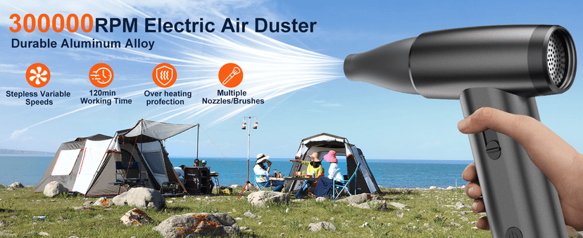 Metal Electric Compressed Air Duster, 300000RPM Brushless Motor with Stepless Speed, Rechargeable Cordless Mini Blower for Computer Keyboard Cleaning, Car Detailing, House and Outdoor Use(Black)