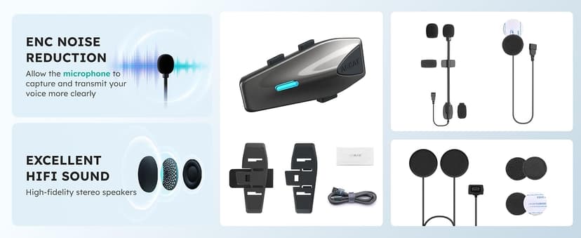 ASMAX S1 Motorcycle Bluetooth Headset with Smart Voice Control, Mesh Helmet Communication Systems, Noise Cancellation/Waterproof/FM Radio/FOTA Update, 8 Riders Intercom Fit for Snowmobile/Ski, 1 Pack