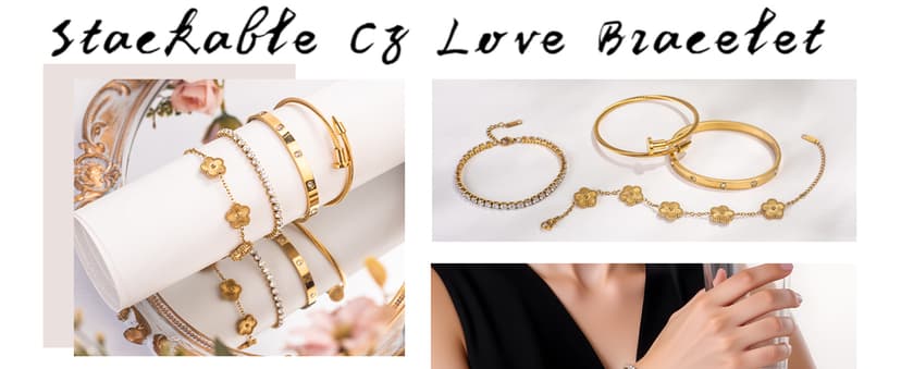18K Gold Plated Bangle Bracelet Set for Women Stackable Lucky Floral Adjustable Tennis Bracelet Non Tarnish Gift Jewelry for Christmas Valentines Birthday Mother's Day B0FH8ZYLJL