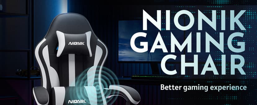 Gaming Chair, Ergonomic Computer Chair with Footrest and Lumbar Support, Height Adjustable Game Chair with 360°-Swivel Seat and Headrest and for Office or Gaming Blackwhite