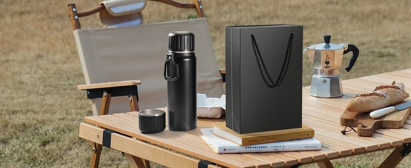 750ml/27 OZ Coffee Thermo with 3 cups, Insulated Water Bottle, Stainless Steel Vacuum Flask Set for Hot and Cold Drinks, Gifts Box