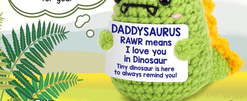 OCCdesign Mini Christmas Birthday Gifts for Dad from Daughter Son RAWR I Love You Daddy Handmade Crochet Cute Small Dinosaur for Daddy Dad Bonus Step Father in Law New Father
