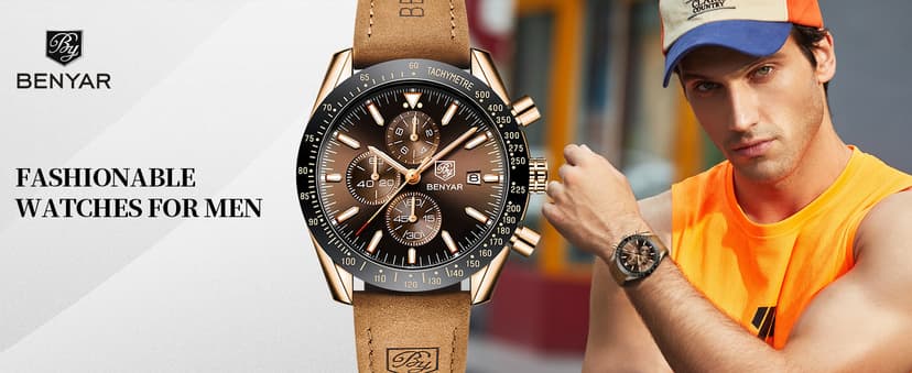 BENYAR BY BENYAR Watch for Men Analog Quartz Chronograph Waterproof Luminous Designer Mens Wrist Watches Business Work Sport Casual Dress Watch with Silicone Strap Elegant Gifts for Men