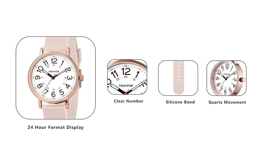Hourstar Women's Analog Nurse Watch with Second Hand for Nursing, 12/24 Time, Silicone Band, Easy Read