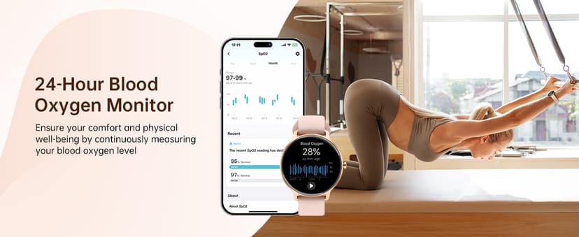 Smart Watch for Women, 1.27" AMOLED Screen Smartwatch with Answer/Make Call for iPhone/Android/Samsung, Fitness Tracker with 120+ Sport Modes, Heart Rate/Sleep/Health Monitor, IP68 Waterproof, 2 Bands