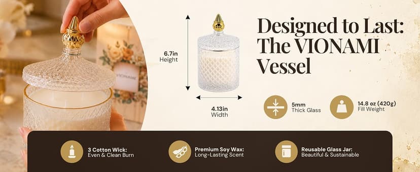 Decorative Soy Candles Birthday Gifts for Women, Elegant Glass Jar, 14.8oz, 80Hr Long Lasting Burn, Luxury Candles for Women VIONAMI Queen of The Night Rare Flower Fragrance Luxury Scented Candle Gift B0FBMNBQ3D