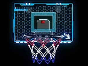 HopeRock Indoor Mini Basketball Hoop for Kids, Basketball Hoops Over The Door with LED Lighting, Mini Hoop with Scoreboard & 3 Balls, Basketball Toys Gifts for 5 6 7 8 9 10 11 12 Year Old Boys Girls