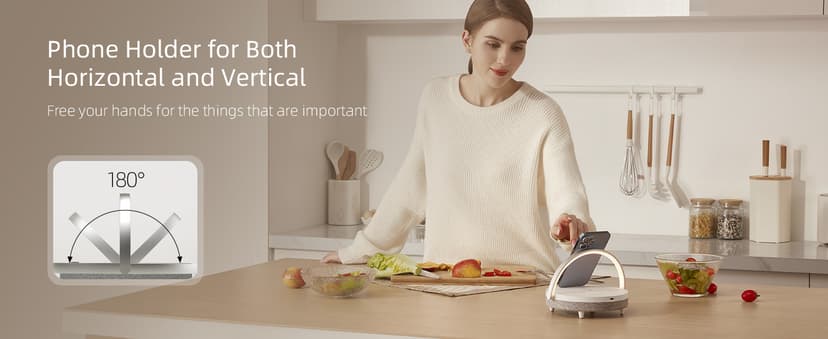 EZVALO Gift for Her, Music Table Lamp with Wireless Charger, 4 in 1 Touch Bedside Lamp, Portable Bluetooth Speaker, Phone Holder, Dimmable LED Night Lights Birthday Gifts for Women, Men, Dad, Mom