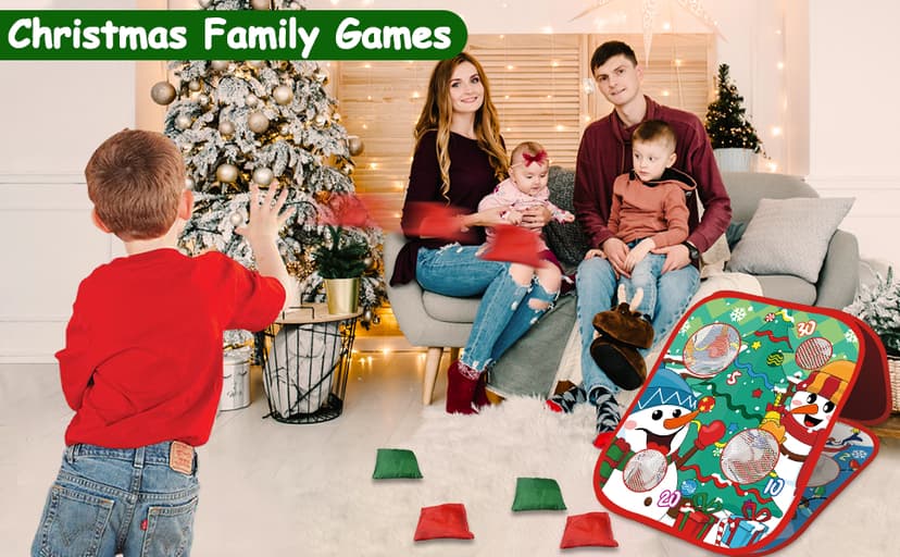 Christmas Party Games for Kids Adults, Bean Bag Toss Game Toys Double-Sided Foldable Cornhole Board with 8 Score Hole Christmas Theme Family Party Supplies Gifts for Carnival Yard Indoor Outdoor