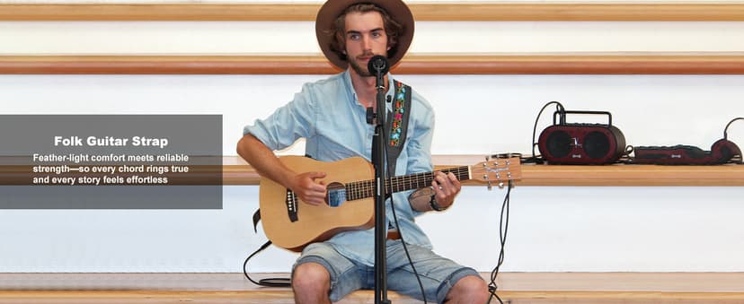 Guitar Strap and Bass Strap, Embroidered Guitar Strap, Adjustable Strap Length, Equipped with 3D Sponge Filled Foam Pad, Comes with 4 Picks + 2 Strap Locks, Best Gift for Guitar Players, Vintage Red