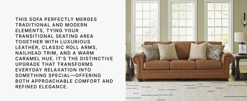 Signature Design by Ashley Carianna Classic Leather Match Sofa with Nailhead Trim, Dark Brown