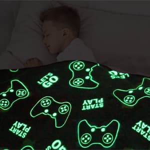 Jekeno Glow in The Dark Gaming Blanket Gamer Game Controller Throw Gift Toys for Kids Boys Teen Son Adults Gamepad Presents Easter Birthday Christmas Bedroom Decor Luminous Blanket Grey 50"x60" B09SHJYVGC