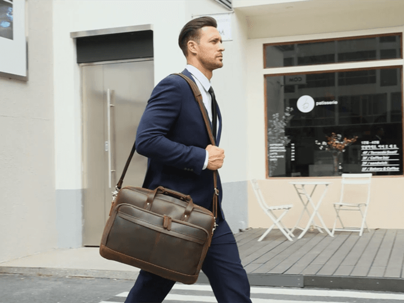 Masa Kawa Leather Briefcase for Men 17/15.6" Laptop Crossbody Shoulder Messenger Bag Business Travel Work Attache Case