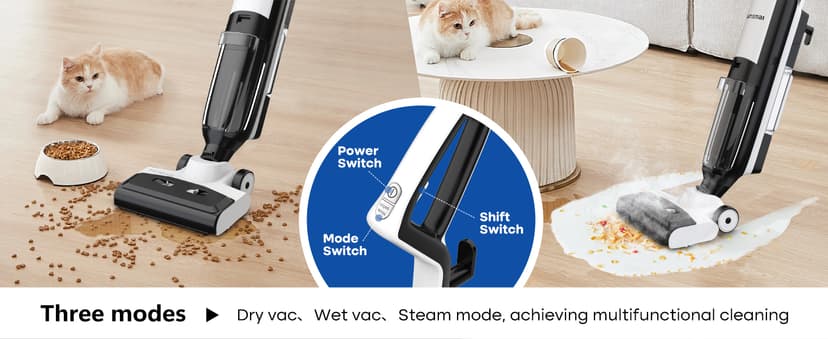 4-in-1 Steam Vacuum Mop Self-Cleaning Wet Dry Vacuum for Hardwood Floors Carpets 212°F High-Temperature Steam with LED Display