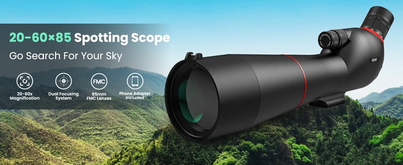Gosky 20-60×85 Spotting Scope with Tripod - Phone Adapter, Dual Focusing Spotter Scope for Bird Watching, Wildlife Scenery (Black)