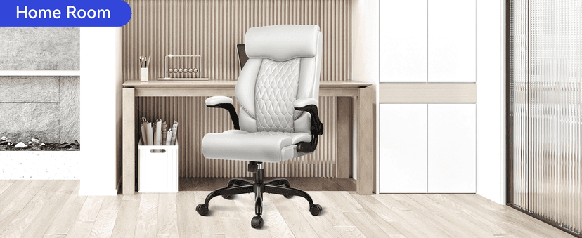 High Back Executive Office Chair - Ergonomic Computer Desk with Rocking Function, Leather Managerial with Adjustable Flip-Up Armrests and Lumbar Support