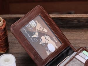 BULLCAPTAIN Genuine Leather Men's Wallet with Zipper Vintage RFID Blocking Large Capacity Wallet for Men with 14 Credit Card Slots and 1 ID Window T23 (Coffee)